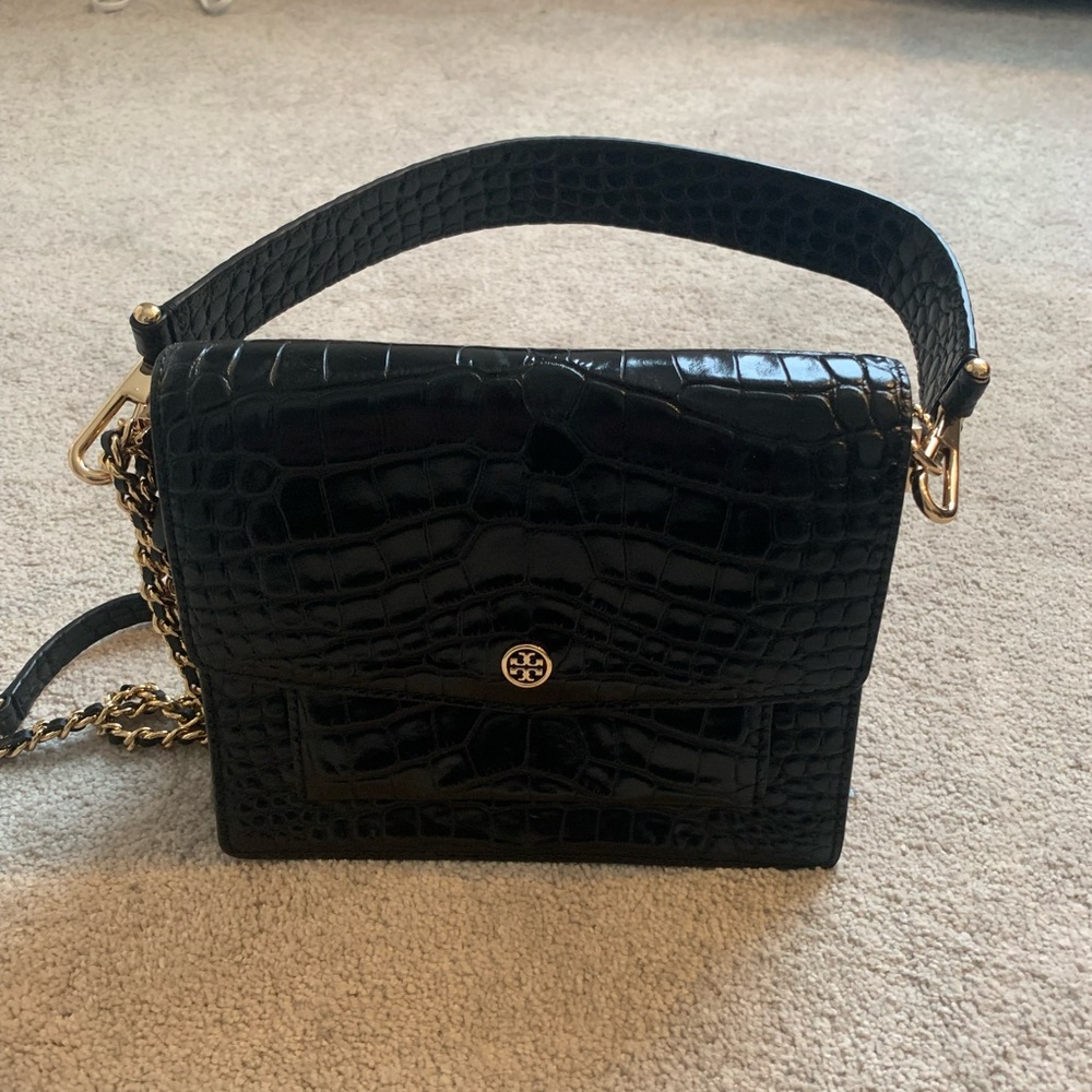 Tory Burch croc embossed bag with adjustable strap